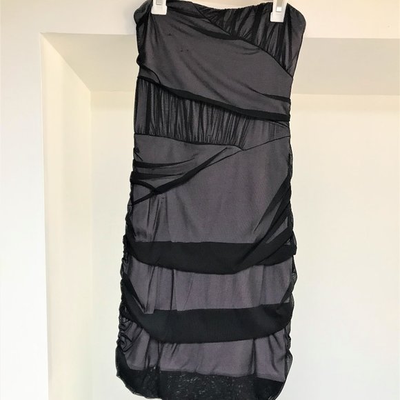 Velvet Touch Black Strapless Ruched Prom/Formal Dress w/Pink Lining, Size M - Picture 1 of 9